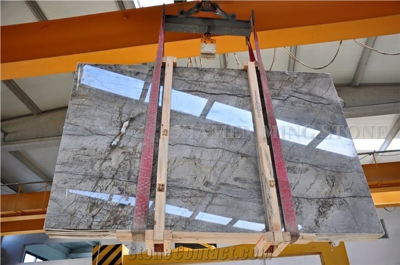 Silver River Marble Polished Grey Marble with Brown Veins Slab Tile,Machine Cut Panel Floor Covering,Hotel Walling