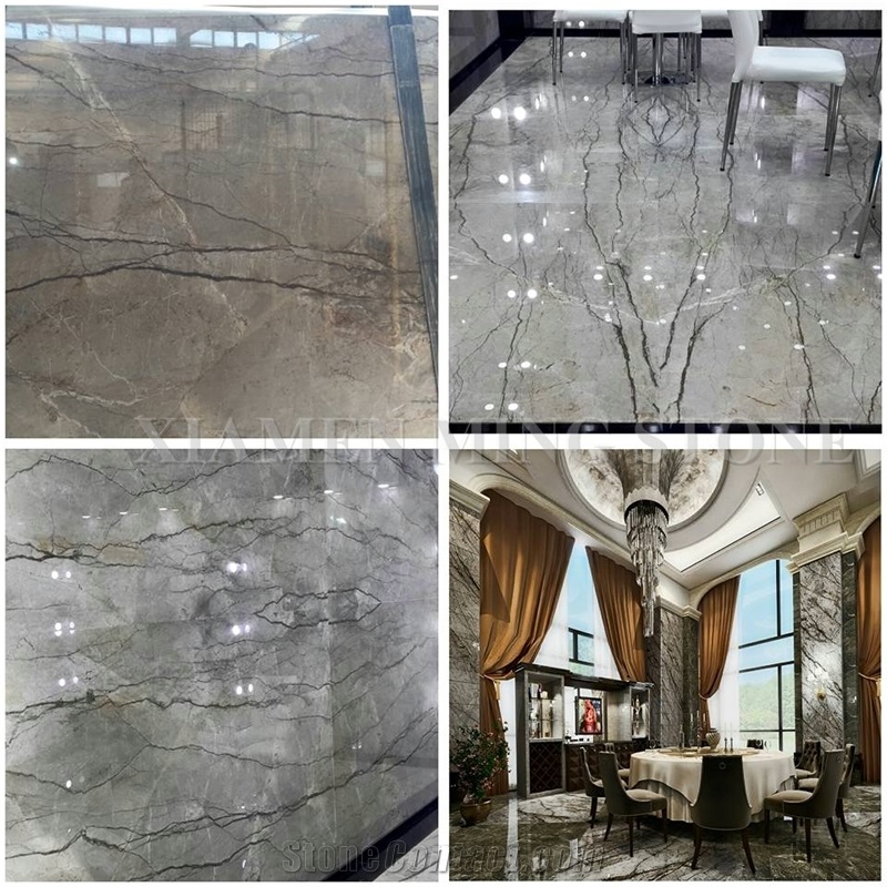 Silver River Marble Polished Grey Marble with Brown Veins Slab Tile,Machine Cut Panel Floor Covering,Hotel Walling
