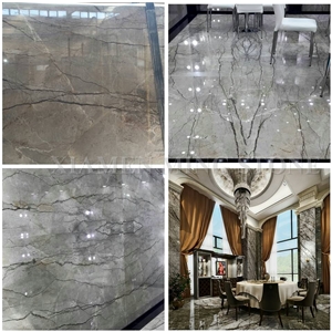 Silver River Marble Polished Grey Marble with Brown Veins Slab Tile,Machine Cut Panel Floor Covering,Hotel Walling