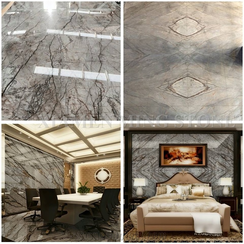 Silver River Marble Polished Grey Marble with Brown Veins Slab Tile,Machine Cut Panel Floor Covering,Hotel Walling