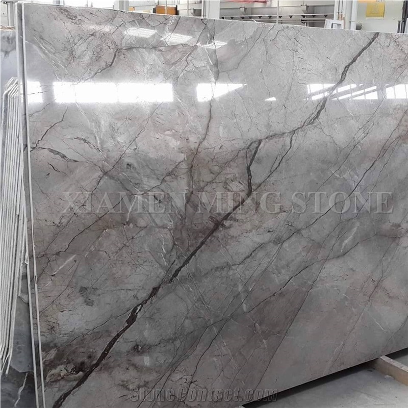 Silver River Marble Polished Grey Marble with Brown Veins Slab Tile,Machine Cut Panel Floor Covering,Hotel Walling