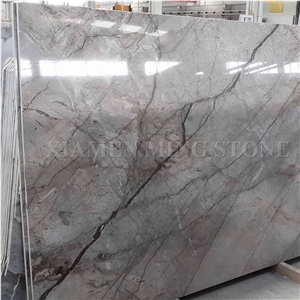 Silver River Marble Polished Grey Marble with Brown Veins Slab Tile,Machine Cut Panel Floor Covering,Hotel Walling