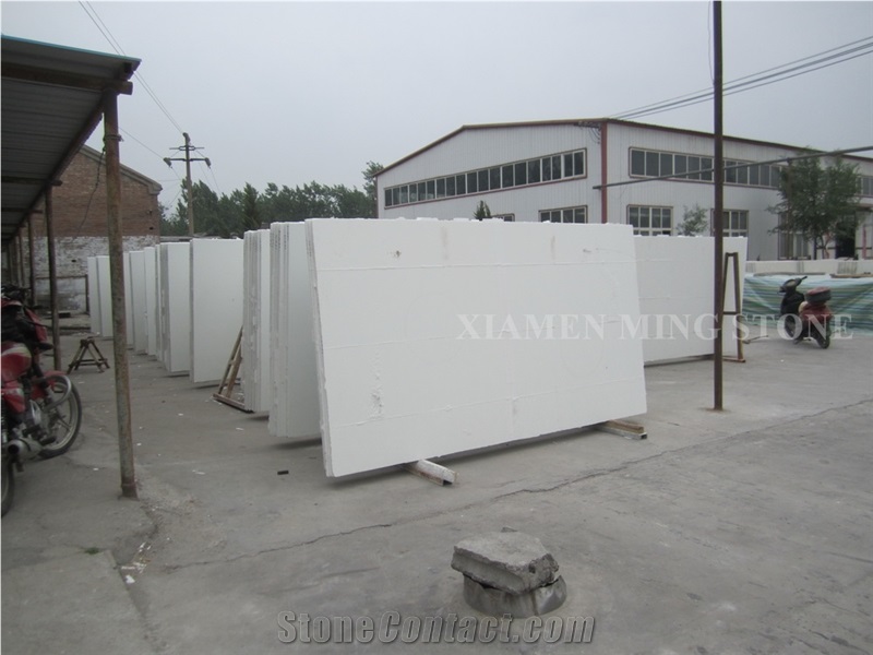 Solid Surface Artificial Thassos White Stone Crystallized Glass Nano for Interior Wall Cladding,Floor Covering Pattern,Machine Cut Project Show