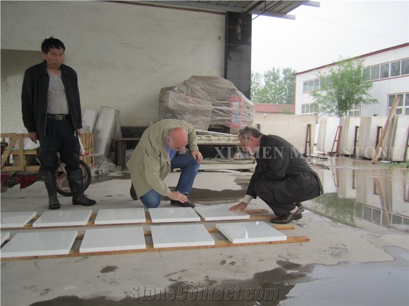 Solid Surface Artificial Thassos White Stone Crystallized Glass Nano for Interior Wall Cladding,Floor Covering Pattern,Machine Cut Project Show