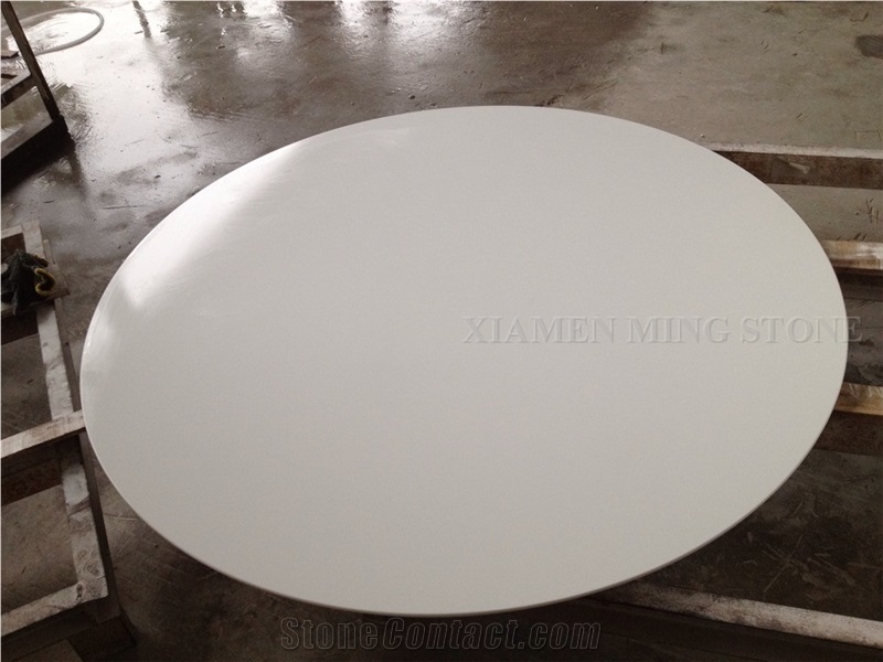 Solid Surface Artificial Thassos White Stone Crystallized Glass Nano Interior Tabletops,Engineered Stone Pure White Round Table