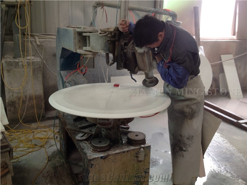 Solid Surface Artificial Thassos White Stone Crystallized Glass Nano Interior Tabletops,Engineered Stone Pure White Round Table