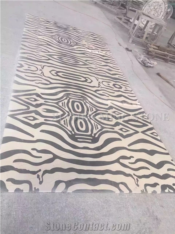 Tiger Skin Waterjet Beige Black Marble Medallions Pattern Floor Paving Interior Stone,Hotel Carpet Medallions