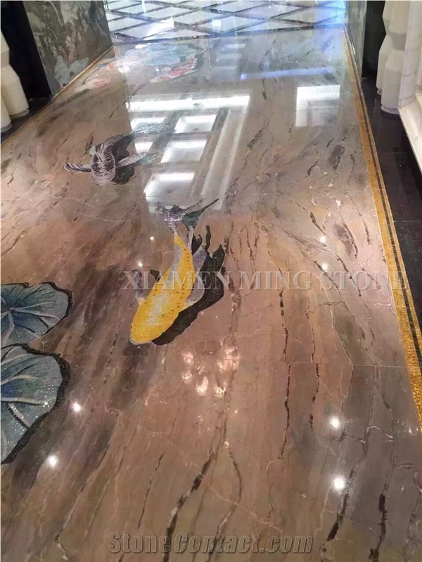 Tiger Skin Waterjet Beige Black Marble Medallions Pattern Floor Paving Interior Stone,Hotel Carpet Medallions