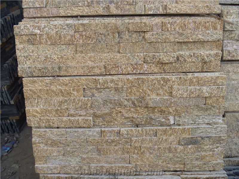 Tiger Skin Yellow Granite Culture Stone Exposed Walling,Split Face Stacked Stone Veneer Loose Stone