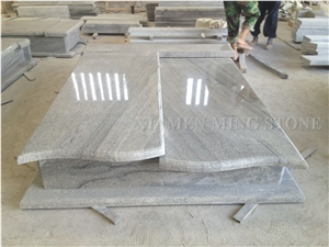 Viscont White Granite Polish Single Tombstone/White Juparana Grey Wave Vein Viskont Monuments Gravestone