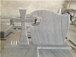 Viscont White Granite Polish Single Tombstone/White Juparana Grey Wave Vein Viskont Monuments Gravestone