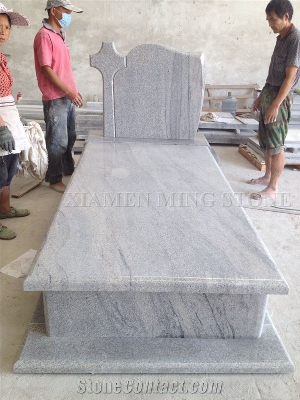 Viscont White Granite Polish Single Tombstone/White Juparana Grey Wave Vein Viskont Monuments Gravestone