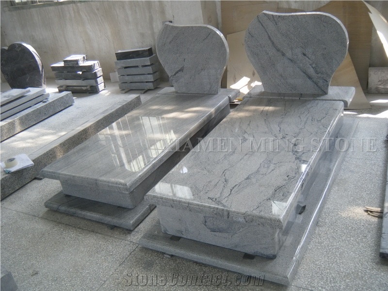 Viscont White Granite Polish Style Heart Tombstone/ Juparana Sea Wave Grey Vein Granite Viskont Monuments Gravestone