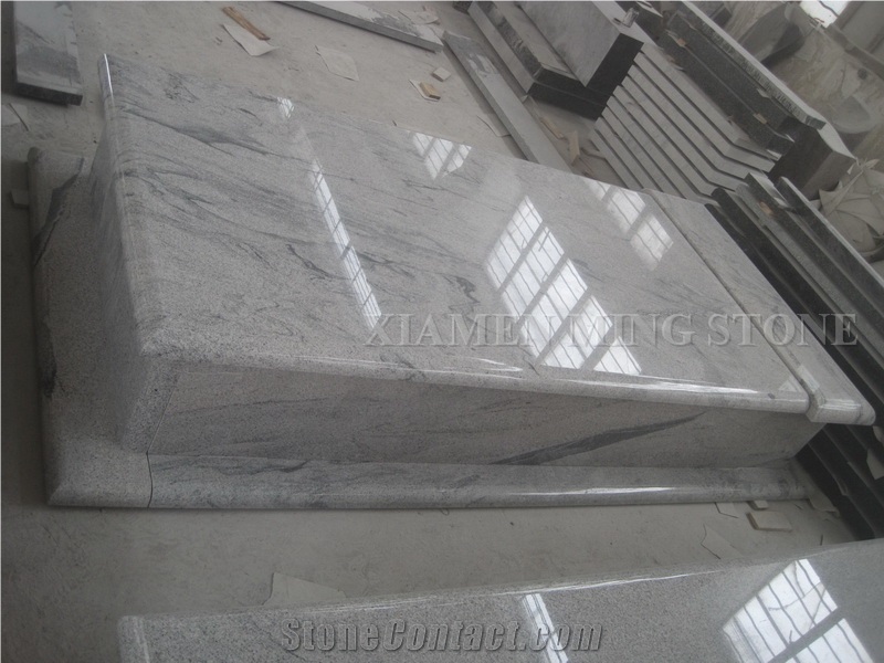Viscont White Granite Polish Style Heart Tombstone/ Juparana Sea Wave Grey Vein Granite Viskont Monuments Gravestone