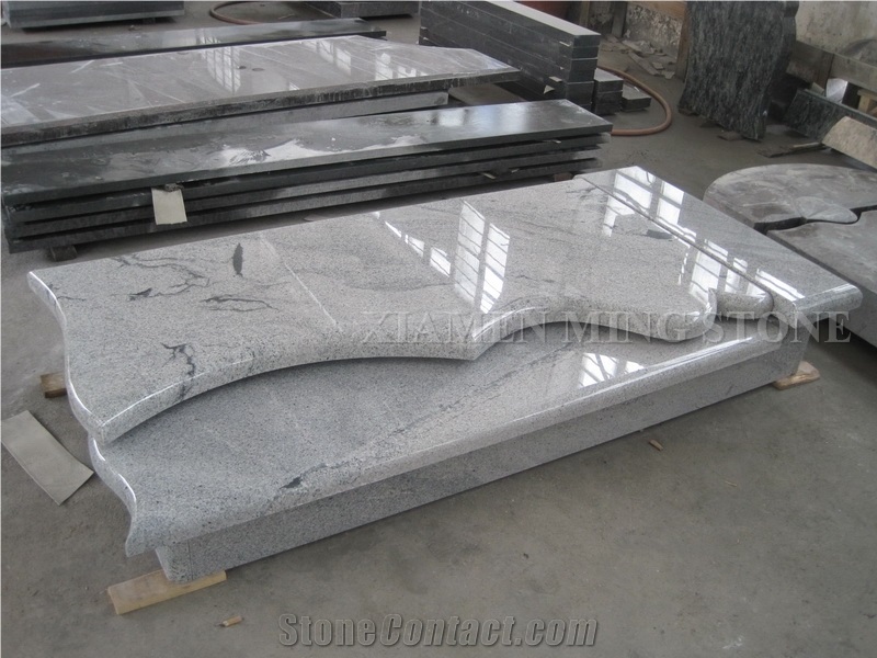 Viscont White Granite Polish Style Heart Tombstone/ Juparana Sea Wave Grey Vein Granite Viskont Monuments Gravestone