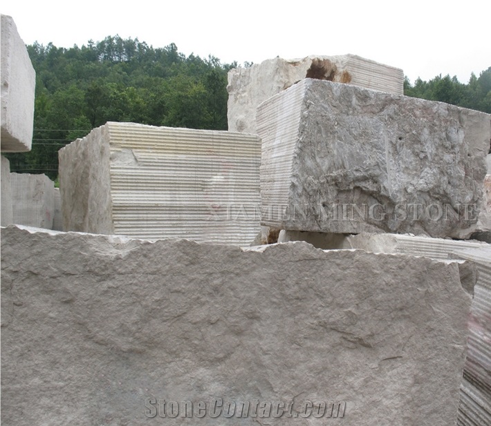 White Wooden Vein Marble Diamond Wire Saw Cutting Block, China Serpeggiante Wood Grain Block