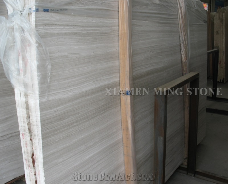 White Wooden Vein Marble Diamond Wire Saw Cutting Block, China Serpeggiante Wood Grain Block