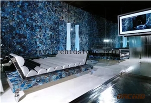 Agate Blue Translucent Semi Precious Stone Slabs & Tiles,Gemstone Backlit Wall Cladding Tiles