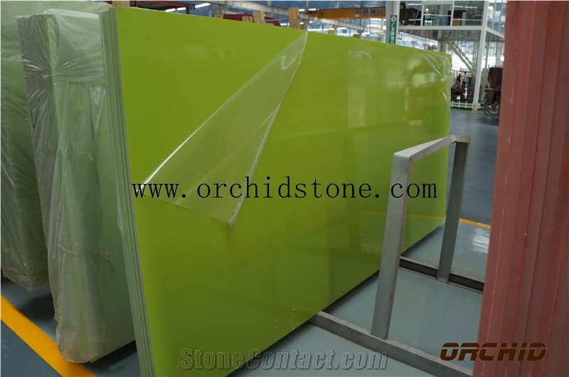 Apple Green Quartz Surface Slabs for Hotel Countertops,Bathroom Tops,Vanity Tops,Plain Green Caesarstone Engineered Stone Flooring Tile,Wall Cladding