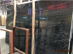 Black Antique Marble Slabs, Ancient Wood Grain Black Marble Slabs & Tiles