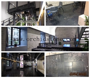 Leather Finishing Black Limestone Tiles and Slabs,Black Limestone French Patterns,Jumbo Patterns,Versailees Patterns,Black Coral Stone,Black Shell