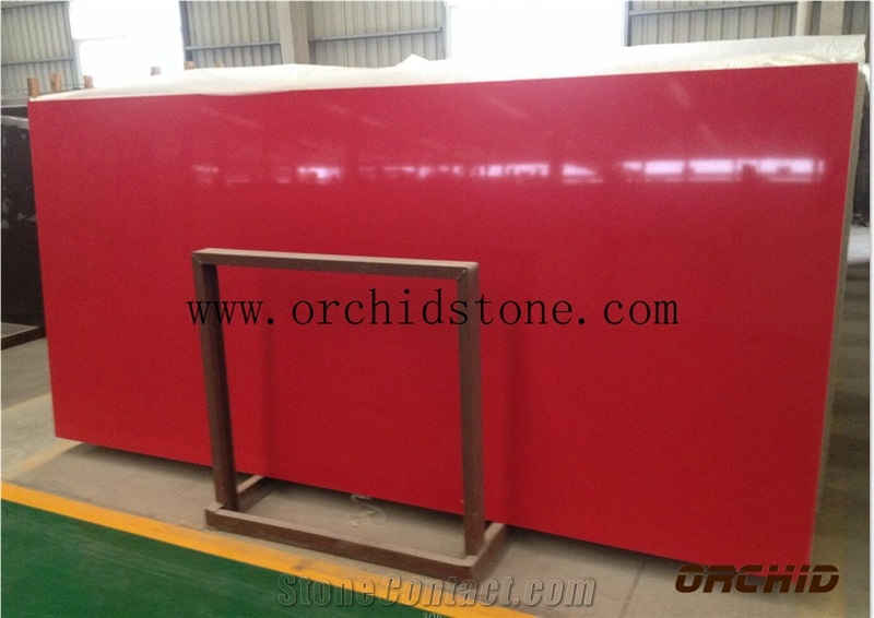 Pure Red Quartz Stone Slabs,Plain Red Quartz Surface Slabs,Solid Surface,Engineered Stone