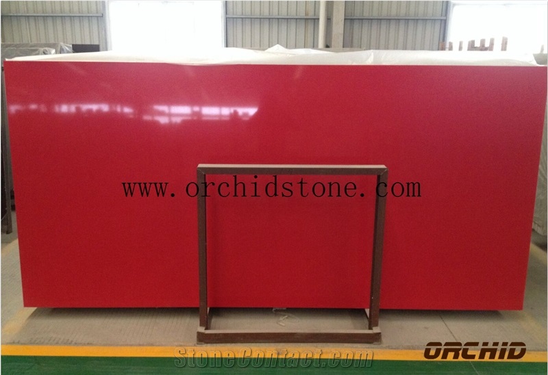 Pure Red Quartz Stone Slabs,Plain Red Quartz Surface Slabs,Solid Surface,Engineered Stone