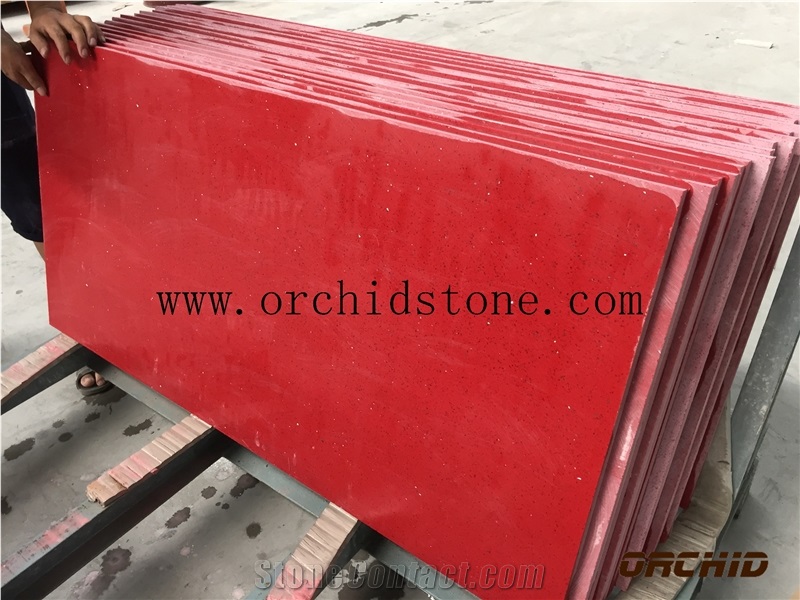Red Crystal Quartz Stone Slab,Engineered Stone Slab,Artificial Stone,Solid Surface Top,Silestone