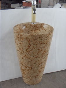 Artificial Marble Pedestal Basins Round Manmade Stone Sink for Bathroom