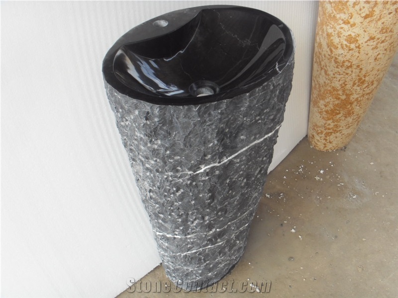 Artificial Marble Pedestal Basins Round Manmade Stone Sink for Bathroom