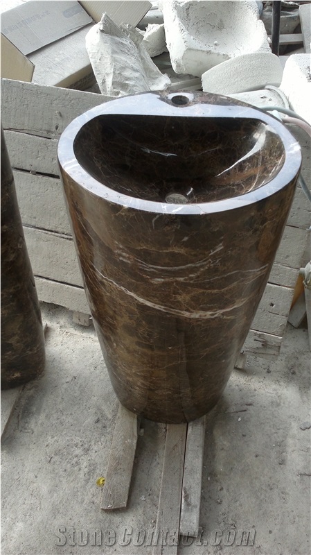 Artificial Marble Pedestal Basins Round Manmade Stone Sink for Bathroom