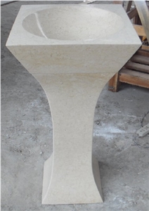 Beige Marble Sinks Beige Limestone Pedestal Basin for Bathroom