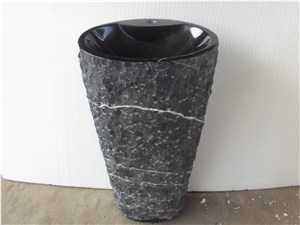 Black Marble Farm Basins Nero Marquina Pedestal Basins for Bathroom