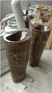 Brown Marble Pedestal Basin for Bathroom Dark Emperador Pedestal Basins