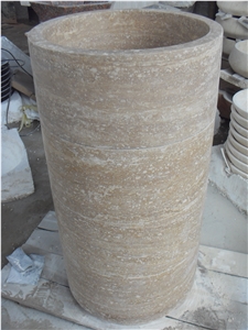 Cheap Price Honed Beige Travertine Pedestal Basin for Bathroom