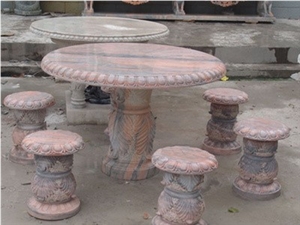 China Granite Pink Granite Garden Table & Chairs, Garden Stone Furniture