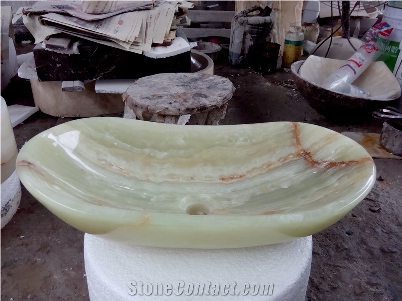 Custom Design Green Onyx Wash Hand Basin, Vessel Sink