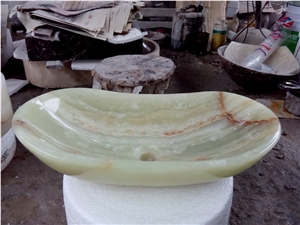 Custom Design Green Onyx Wash Hand Basin, Vessel Sink