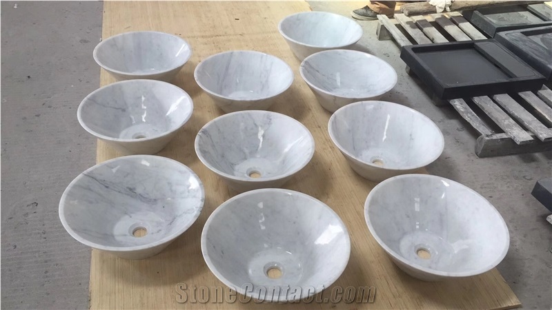 Marble Stone Vessel Sinks Bianco Carrara Oval Sink for Bathroom Sink