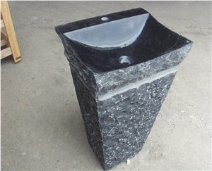 Natural Split Finish G654 Black Granite Pedestal Basin, Vessel Sink for Bathroom Use