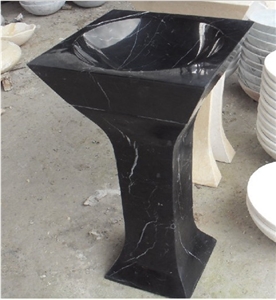 Natural Split Finish G654 Black Granite Pedestal Basin, Vessel Sink for Bathroom Use