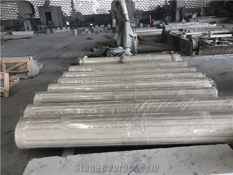 Natural Stone Beige Marble Column Base/ Architectured Roman Column