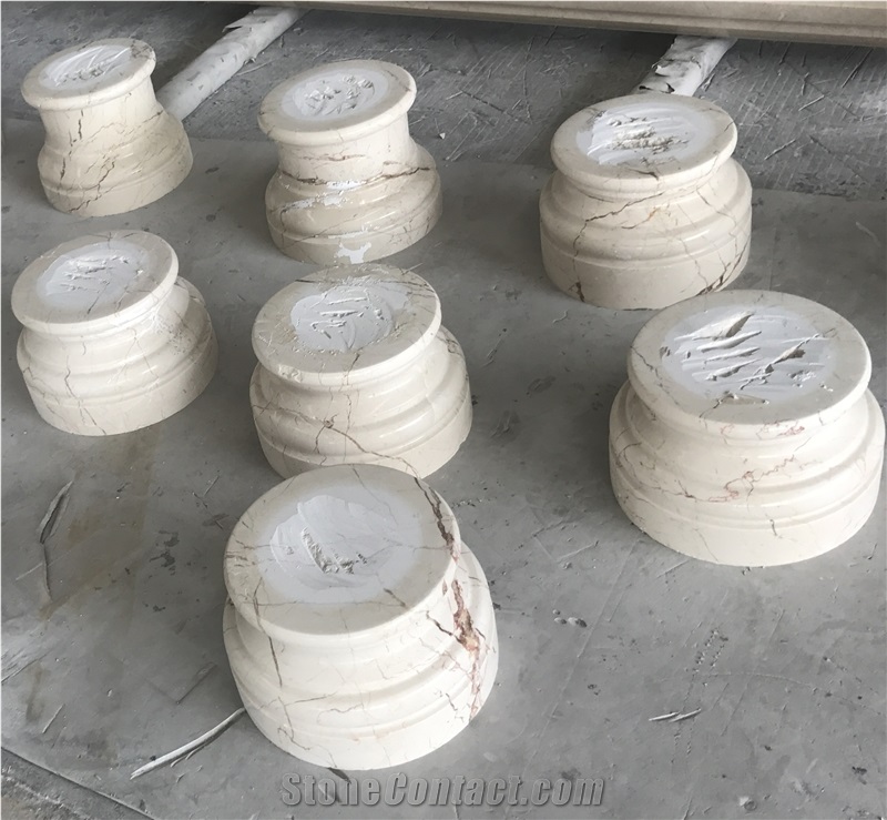 Natural Stone Column Base, Beige Marble Roman Coulumn