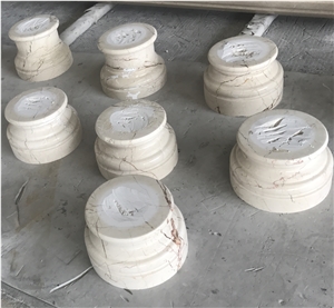 Natural Stone Column Base, Beige Marble Roman Coulumn