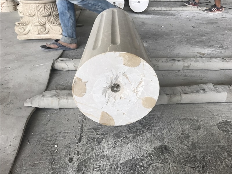 Natural Stone Column Base, Beige Marble Roman Coulumn