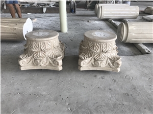 Natural Stone Column Base, Beige Marble Roman Coulumn