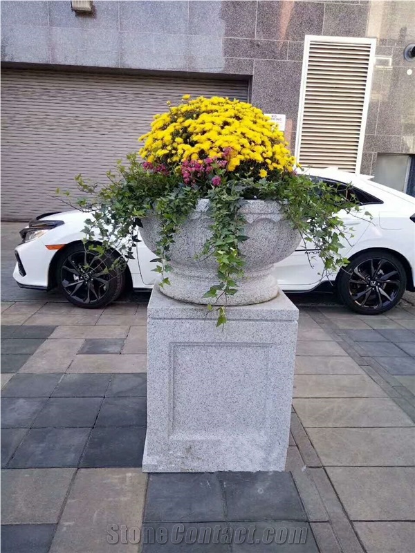 Natural Stone Granite Flower Pot, Exterior Sculptured Flowerpot for Garden Decoration