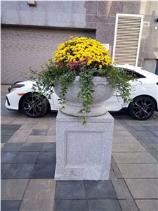Natural Stone Granite Flower Pot, Exterior Sculptured Flowerpot for Garden Decoration
