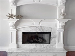 Red Marble Carved Fireplace, Custom Design Fireplace Hearth