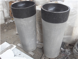Sandblasted Face Blue Limestone Pedestal Basin Belgium Gray Pedestal Basin for Bathroom Sink